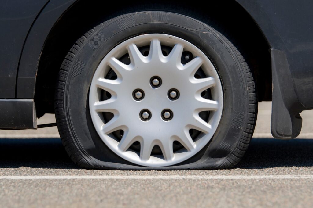 flat tire of car